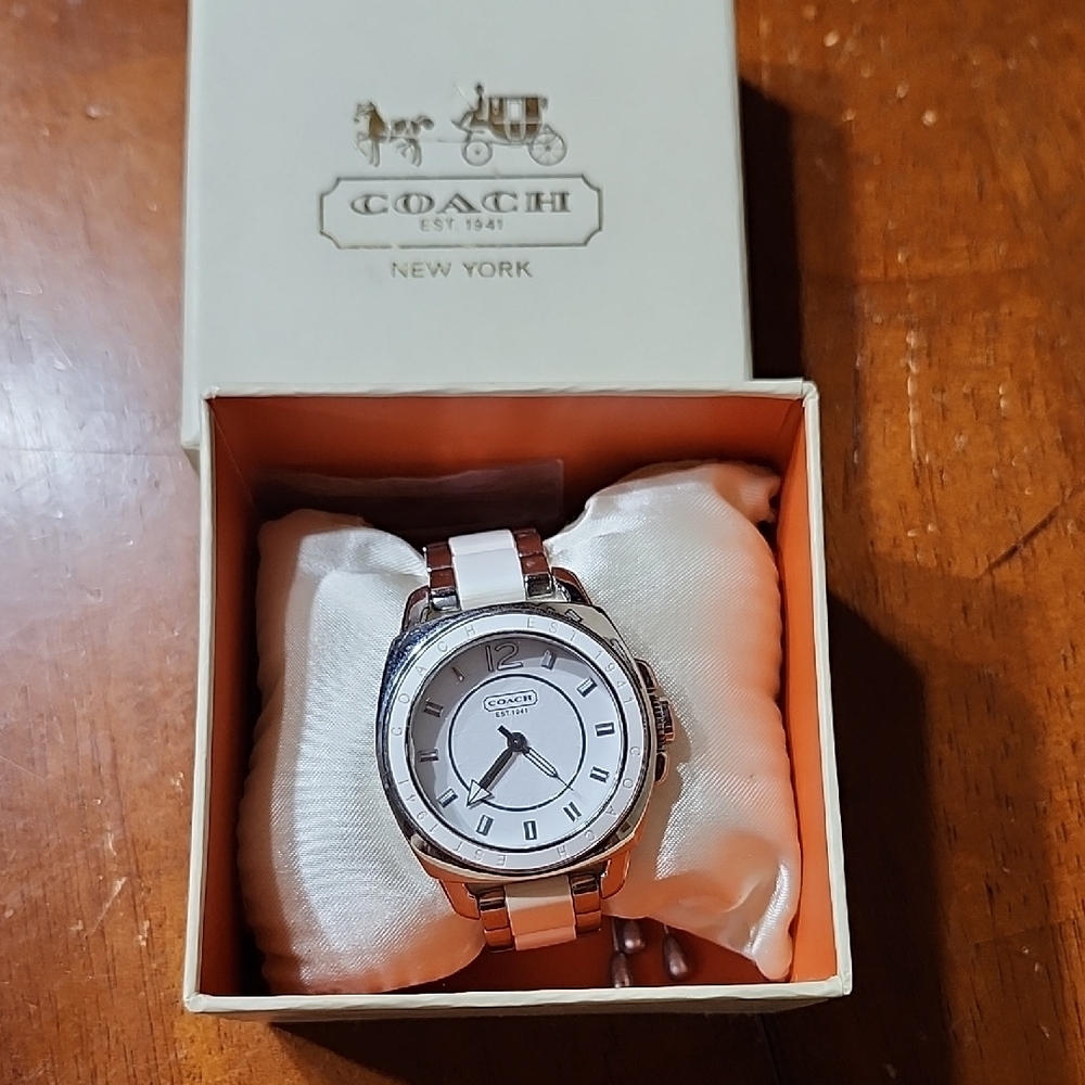 Coach Silver and White All Stainless Steel Timepiece